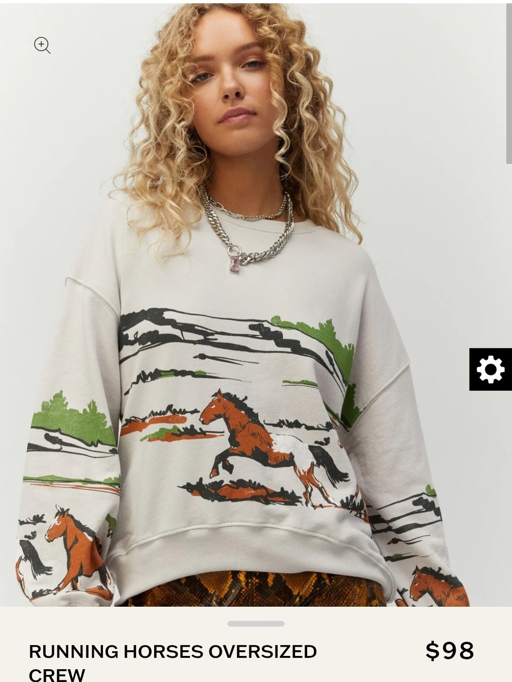 DAYDREAMER Running Horses Oversized Crew Sweatshirt Size Med Free People USA
